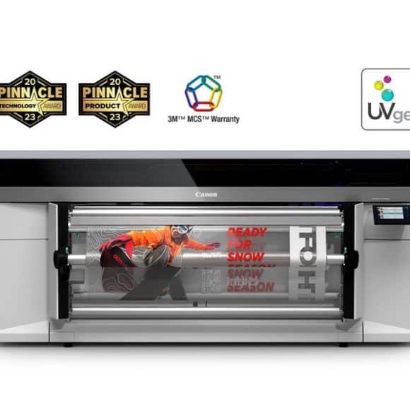 Canon UVgel büyük format yazıcı snowboard grafiği basıyor. Ödüllü teknoloji.